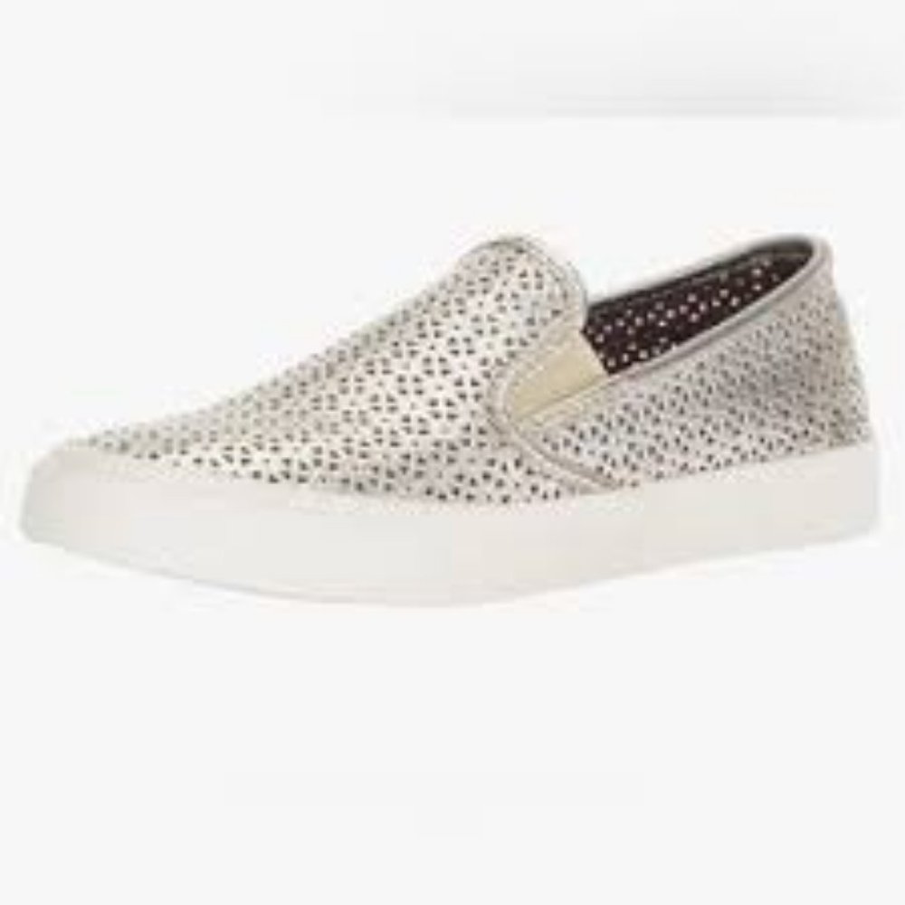 NWT SPERRY TOP SIDER WOMENS SEASIDE PERFORATED EMBOSS LEATHER SHOES PLATINUM 5.5